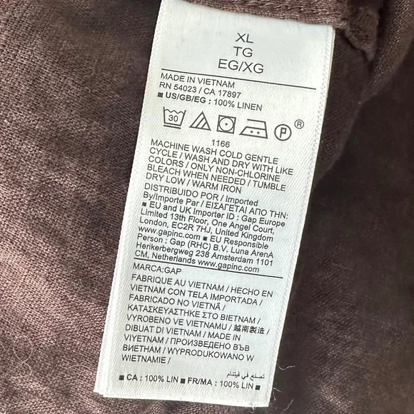 GAP - 100% Linen Brown Button Shirt - Lightweight Summer Casual - Size XL - Picture 10 of 16